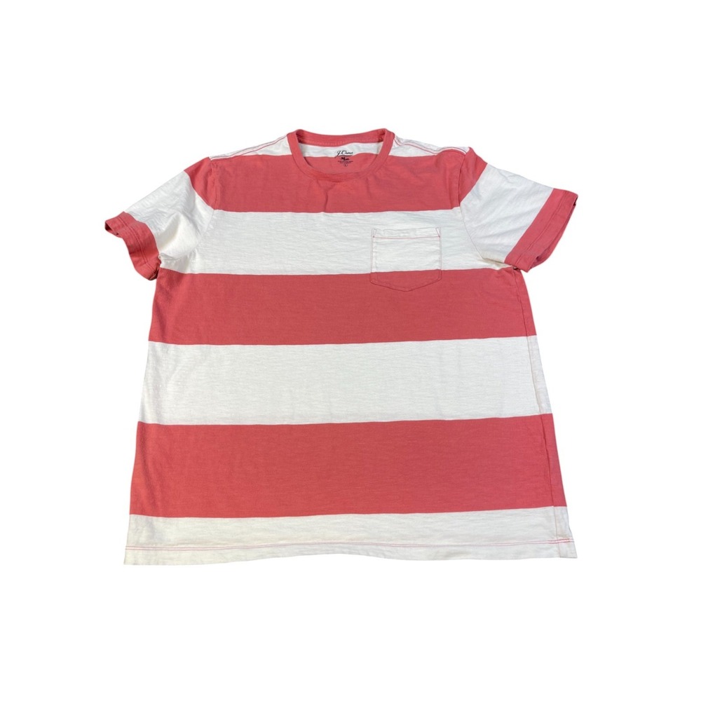 J Crew Mens Knit Goods Striped Orange White Short Sleeve Pocket T-Shirt Large